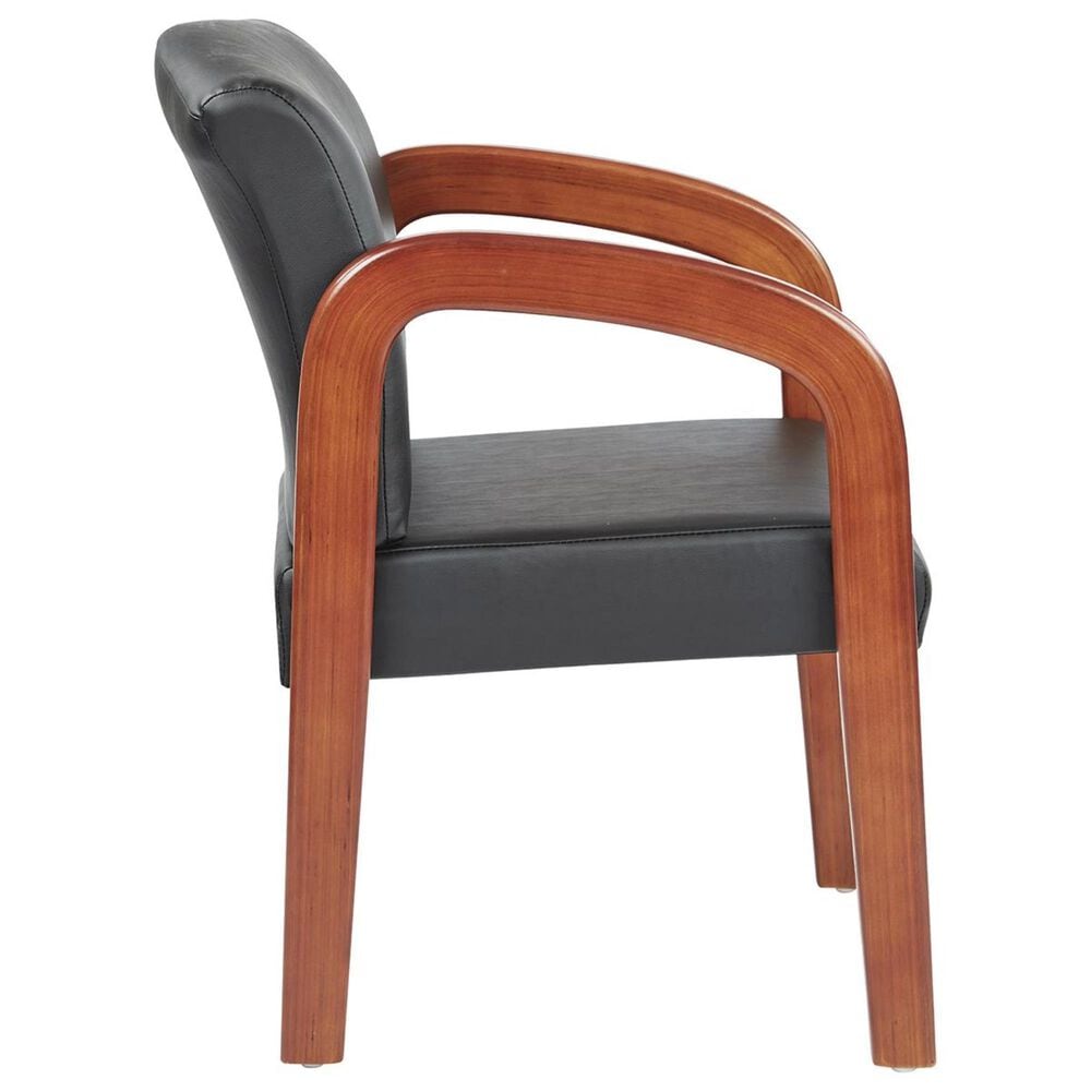 OSP Home WD Visitors Chair in Black Faux Leather and Oak, , large