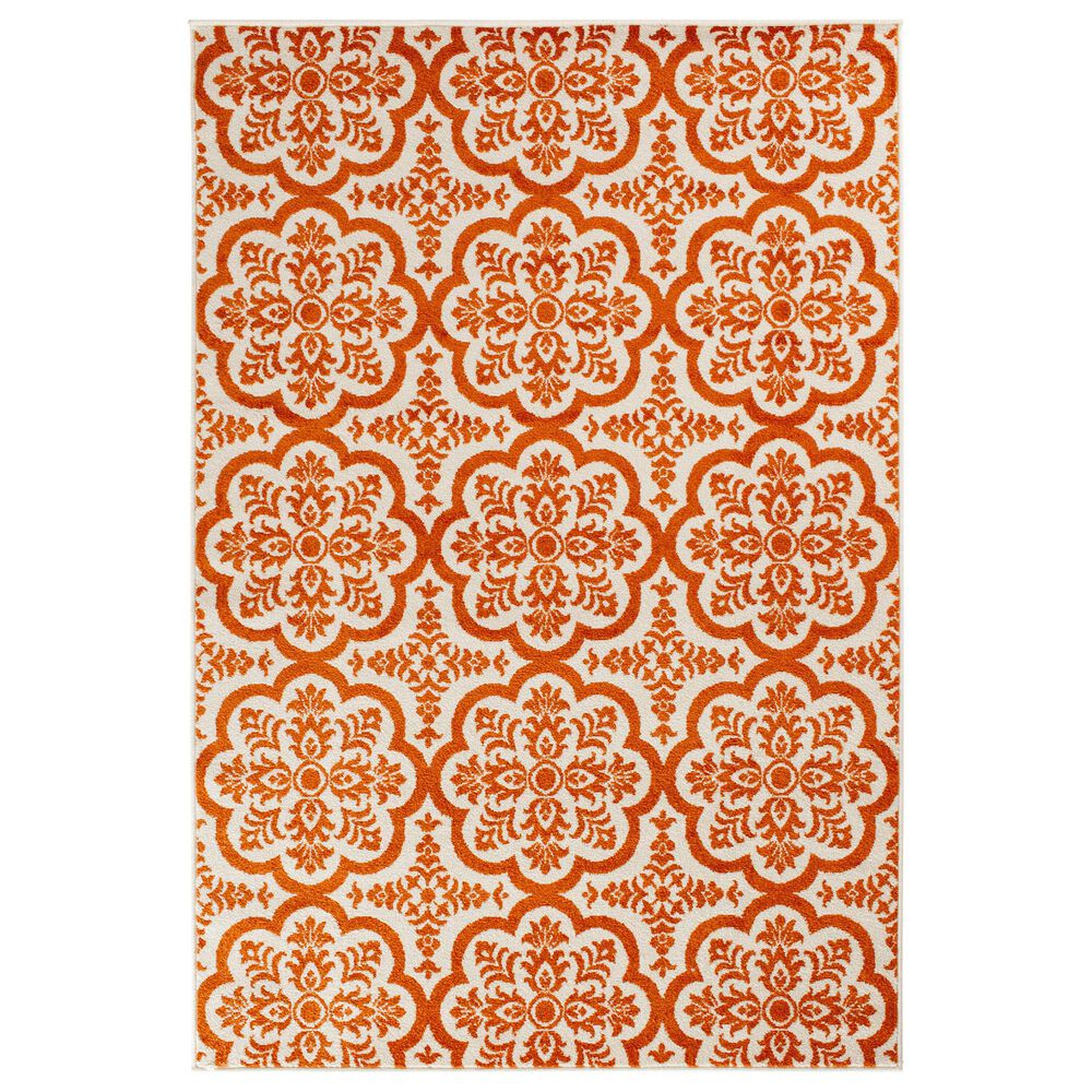 Central Oriental Terrace Tropic Contoy 5" x 7"3" Snow and Tangerine Area Rug, , large