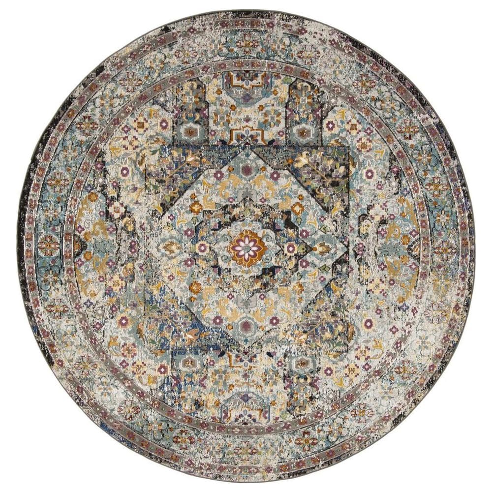 Safavieh Aria ARA199B 6"6" Round Blue and Multicolor Area Rug, , large