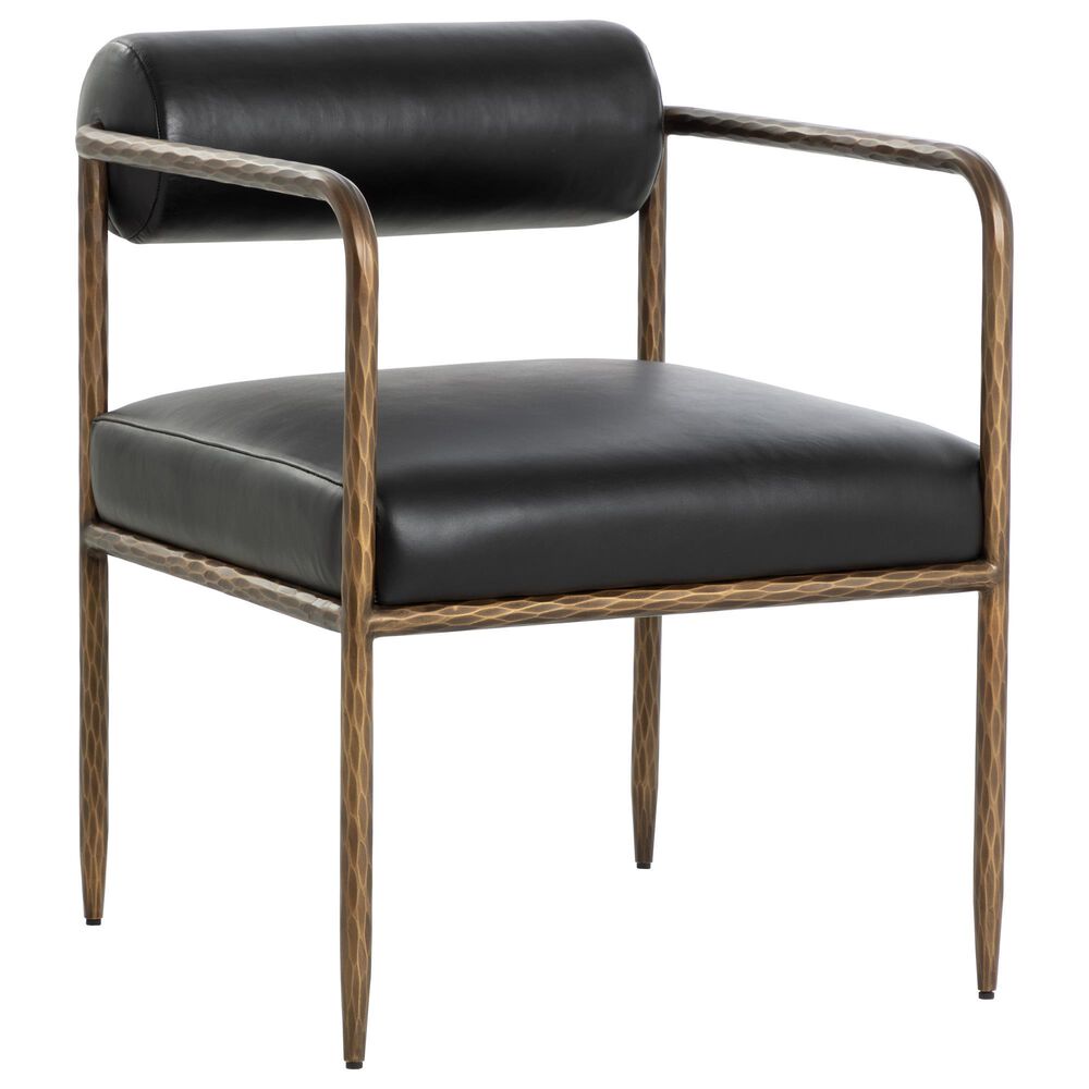 Club Collection By Sunpan Ajani Arm Chair with Charcoal Black Cushion in Antique Brass, , large