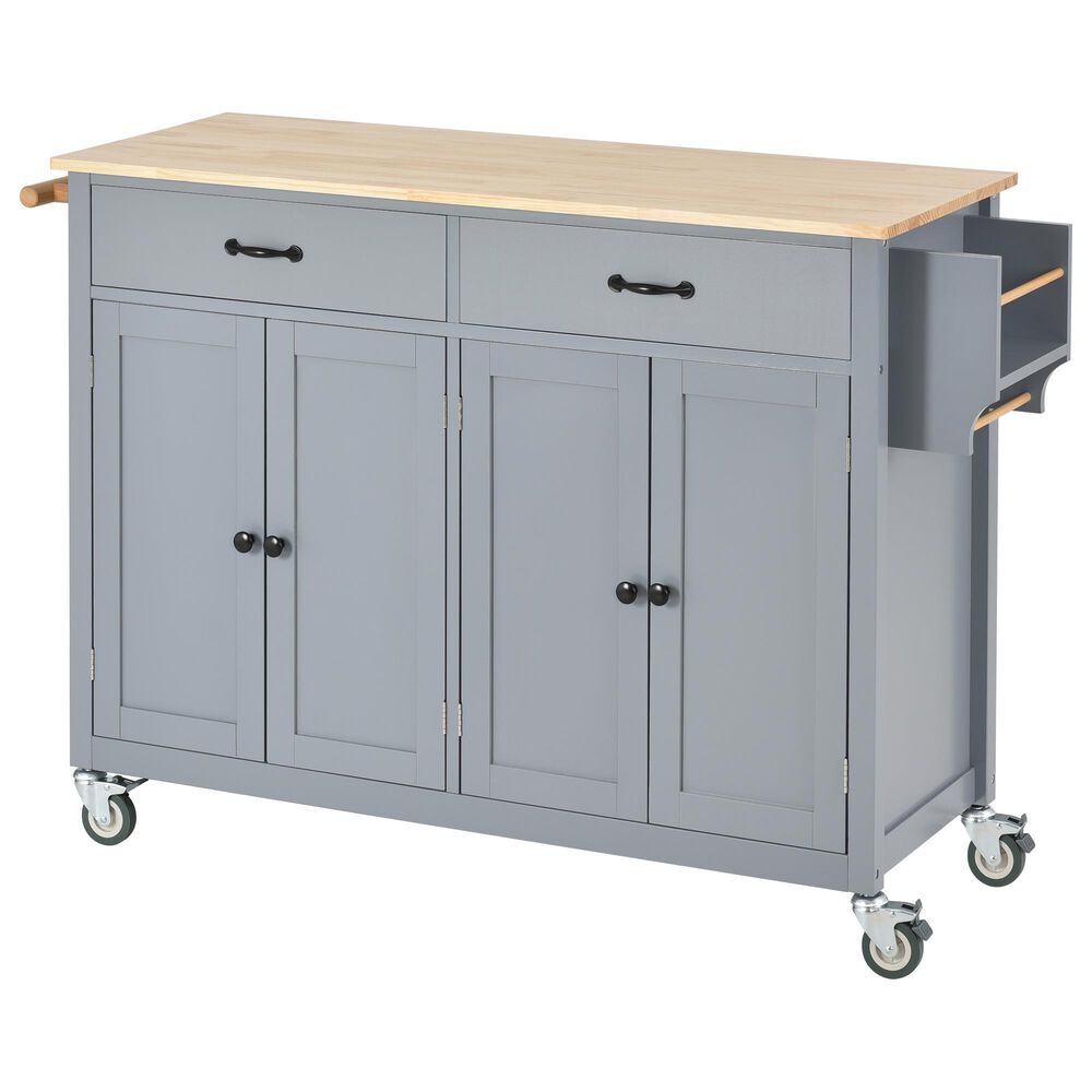 HOMLUX 54" Kitchen Island with Solid Wood Top and Locking Wheels in Grey Blue, , large