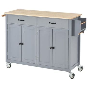 HOMLUX 54" Kitchen Island with Solid Wood Top and Locking Wheels in Grey Blue, , large