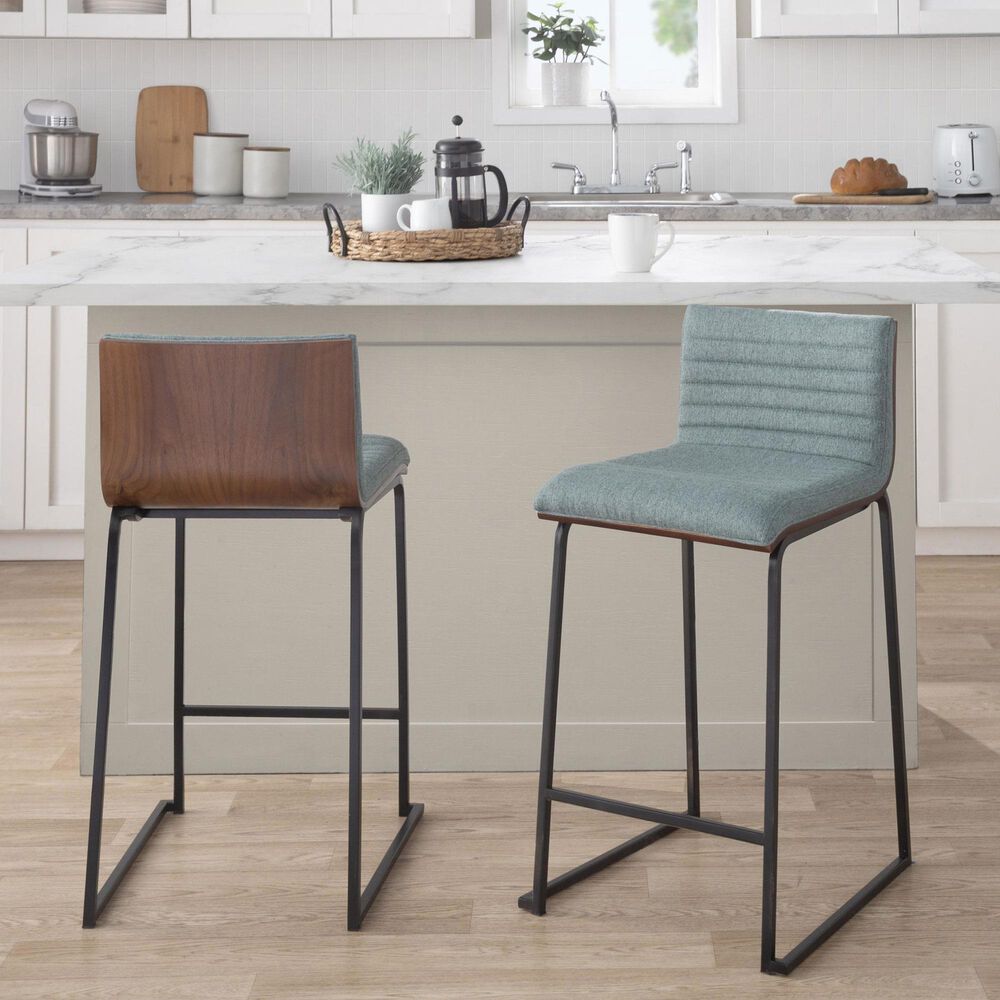 Lumisource Mason Mara Counter Stool with Green Cushion in Black and Walnut &#40;Set of 2&#41;, , large