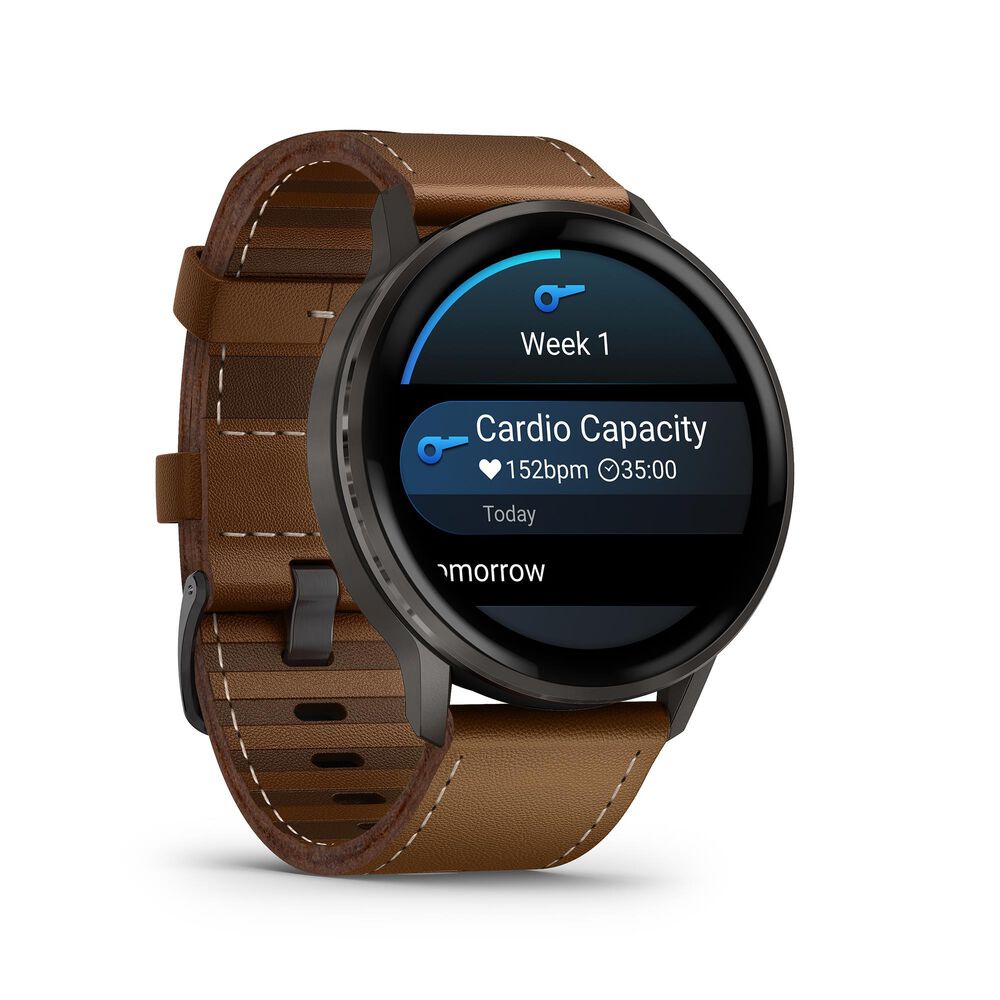 Garmin Venu 4  45 mm Slate with Black Silicone Band and Brown Leather Band, , large