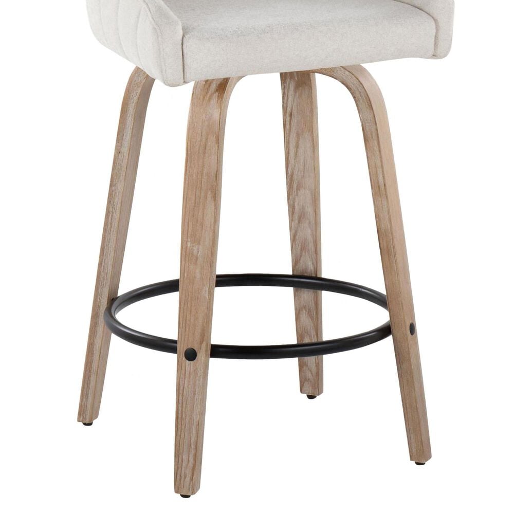 LumiSource Hannah Swivel Counter Stool with Cream Fabric Upholstery in Whitewashed and Black (Set of 2), , large