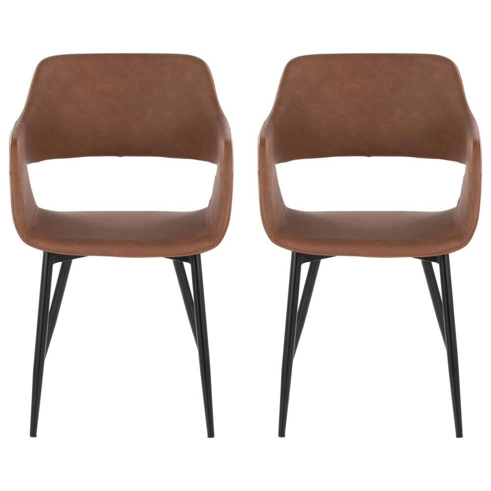 LumiSource Margarite Contemporary Dining/accent Chair in Black Metal and Brown Faux Leather by LumiSource - Set of 2, , large