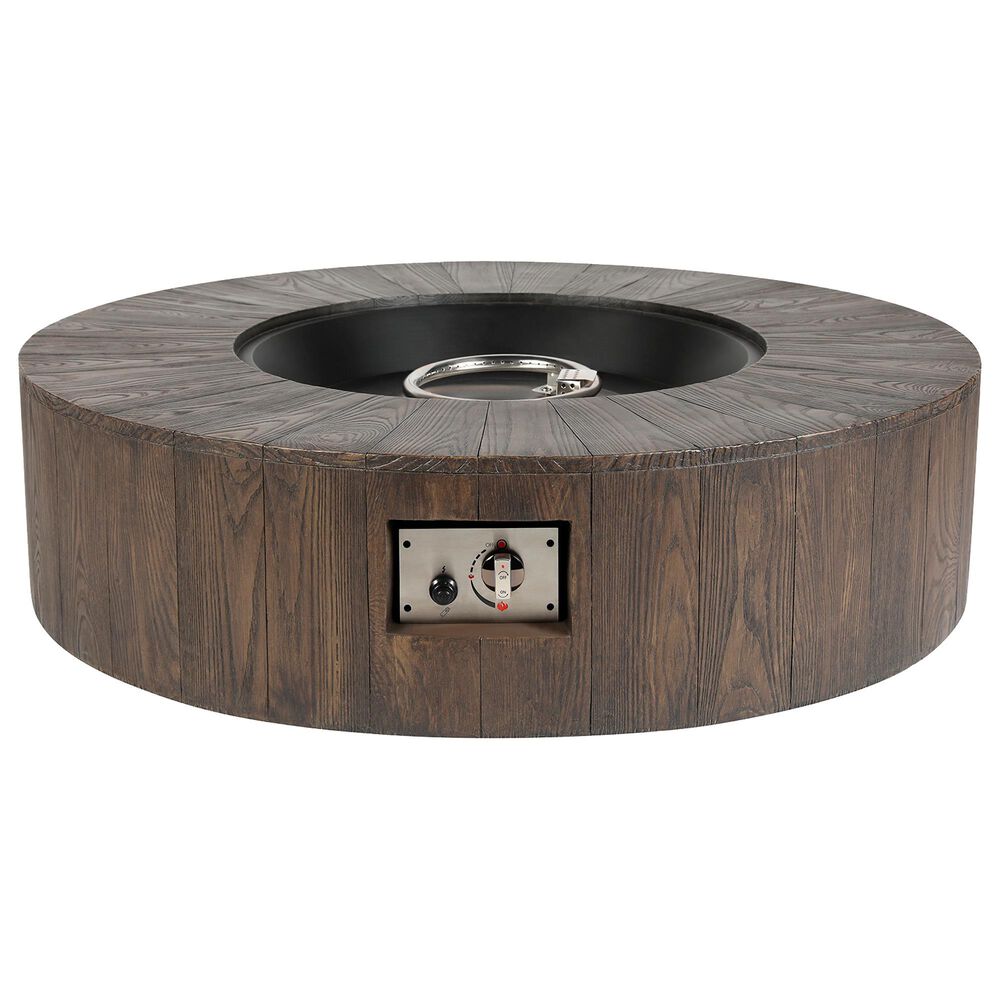 Lexora Home Gambara Outdoor Round Wood Textured Gas Fire Pit, , large