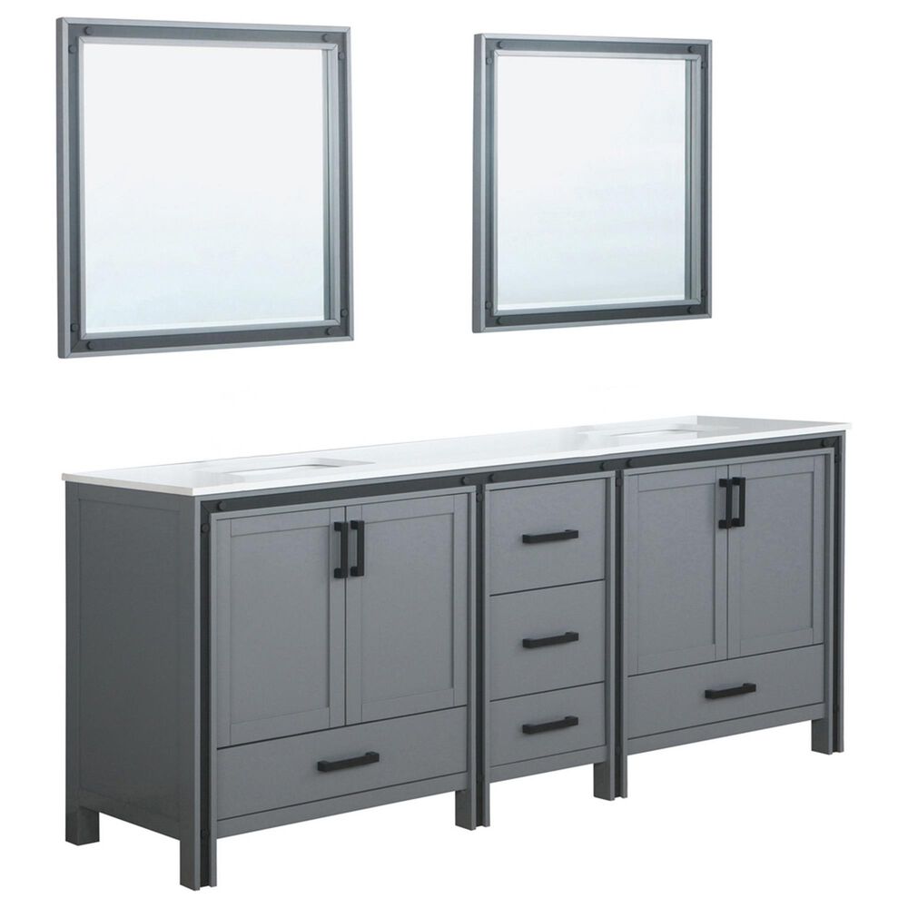 Lexora Home Ziva 84" Double Bathroom Vanity in Dark Grey with White Cultured Marble Top, Rectangle Sinks and Mirrors, , large