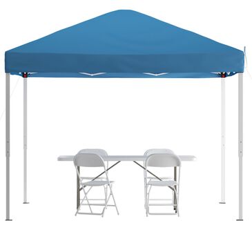 Flash Furniture Otis 6-Piece Patio Dining Set with 10" Blue Umbrella and Carrying Case in White, , large