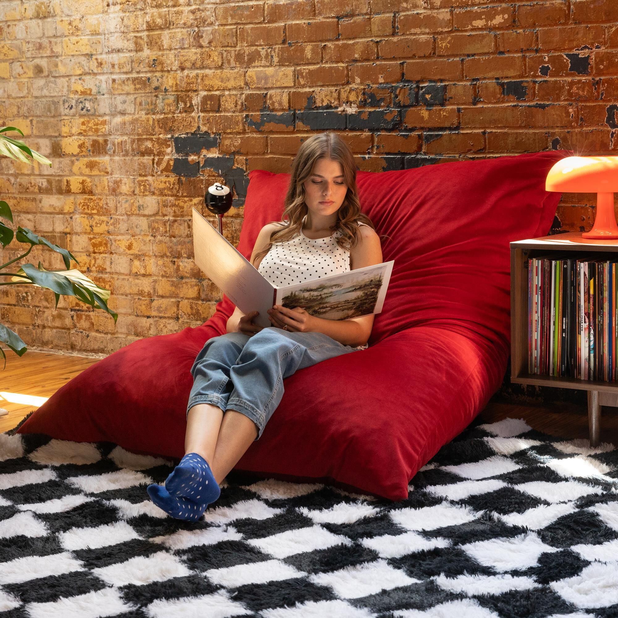 Jaxx Saxx Lush Velvet Bean Bag Lounge Chair in Merlot