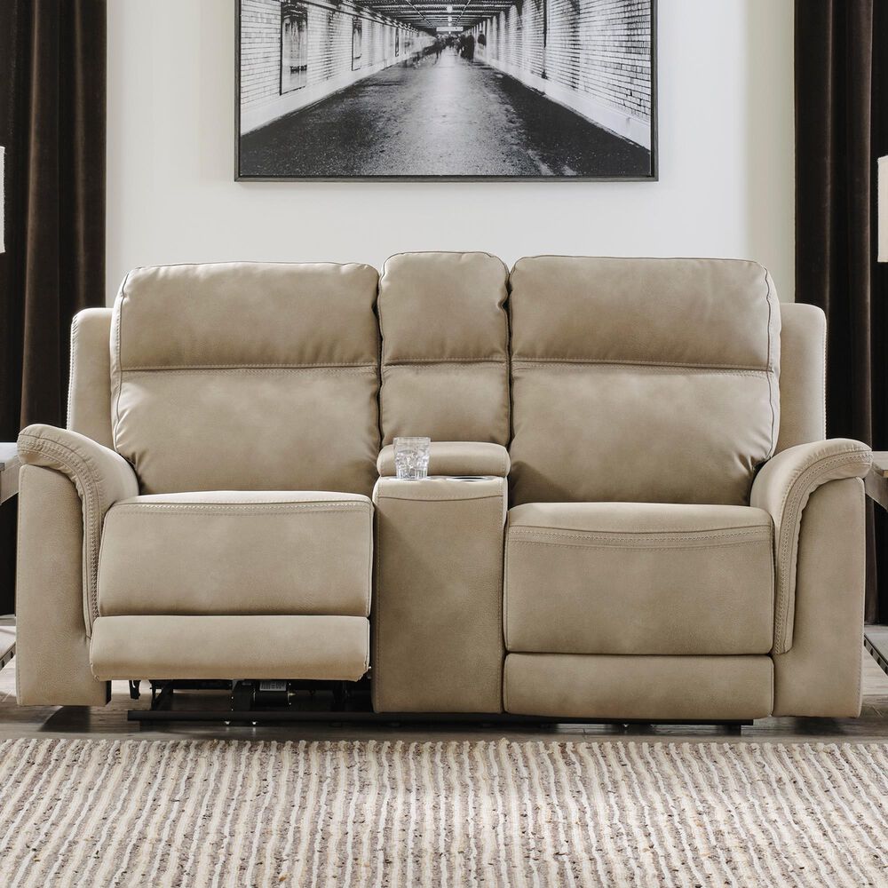 Ashley Next-Gen DuraPella Power Console Loveseat with Power Headrest in Sand, , large