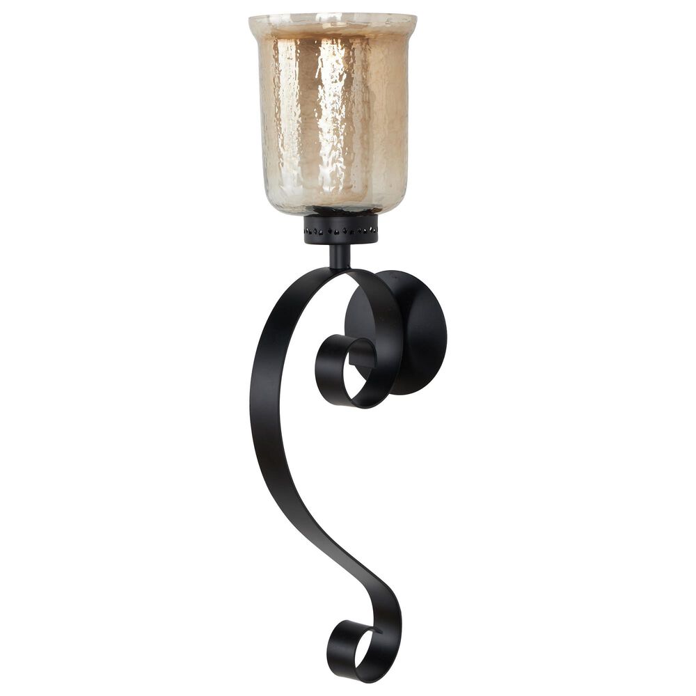 Maple and Jade 27&quot; Handmade Pillar Scroll Indoor/Outdoor Wall Sconce in Matte Black and Clear, , large