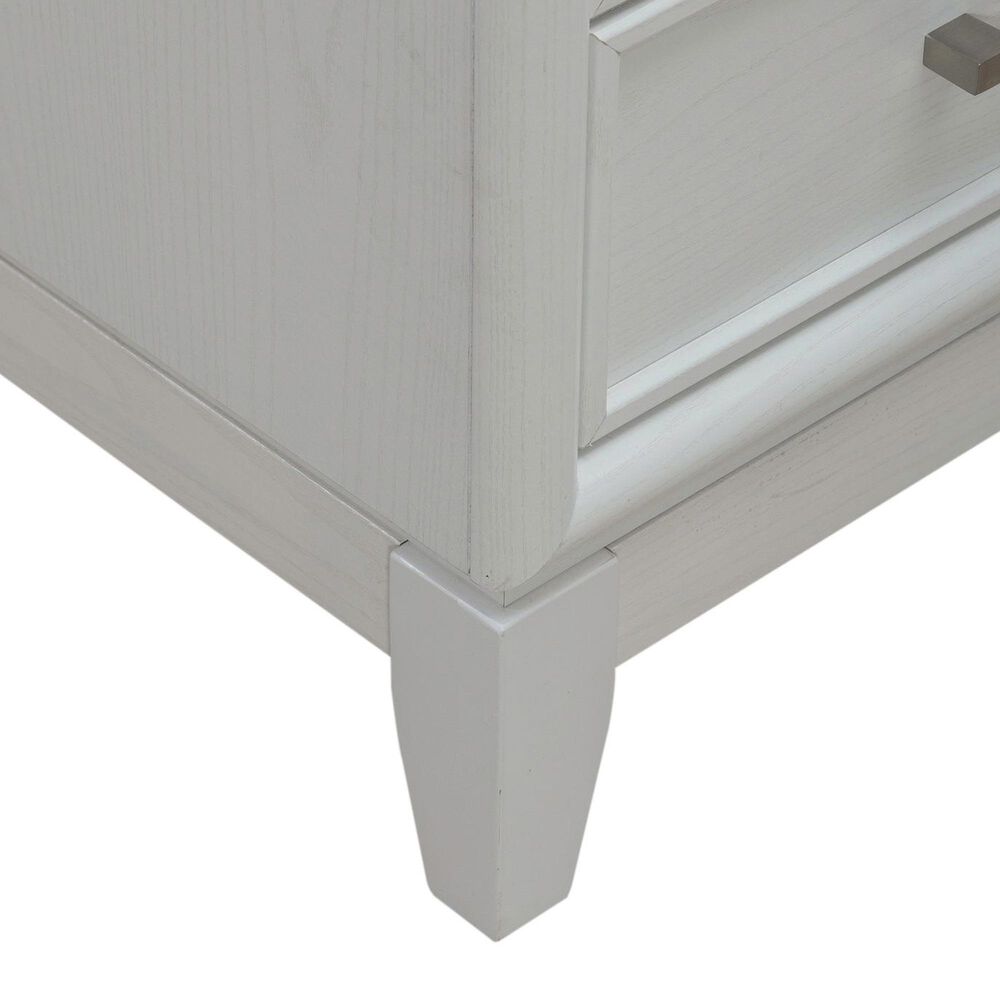 Belle Furnishings Reflections Queen Upholstered Bed with Two Nightstands in Pearl White and Rhinestone, , large