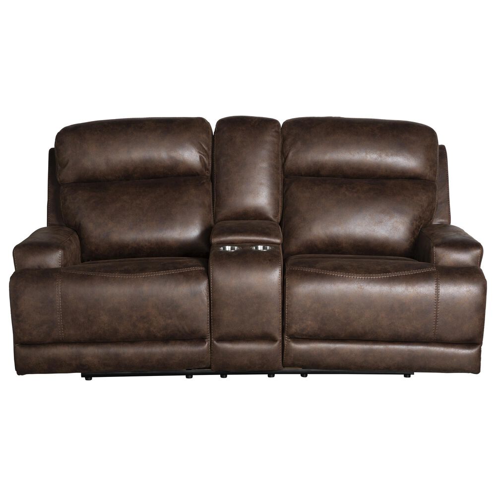 Vogue Home Furnishings Manual Reclining Console Loveseat in Trailride Chocolate, , large