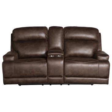 Vogue Home Furnishings Manual Reclining Console Loveseat in Trailride Chocolate, , large