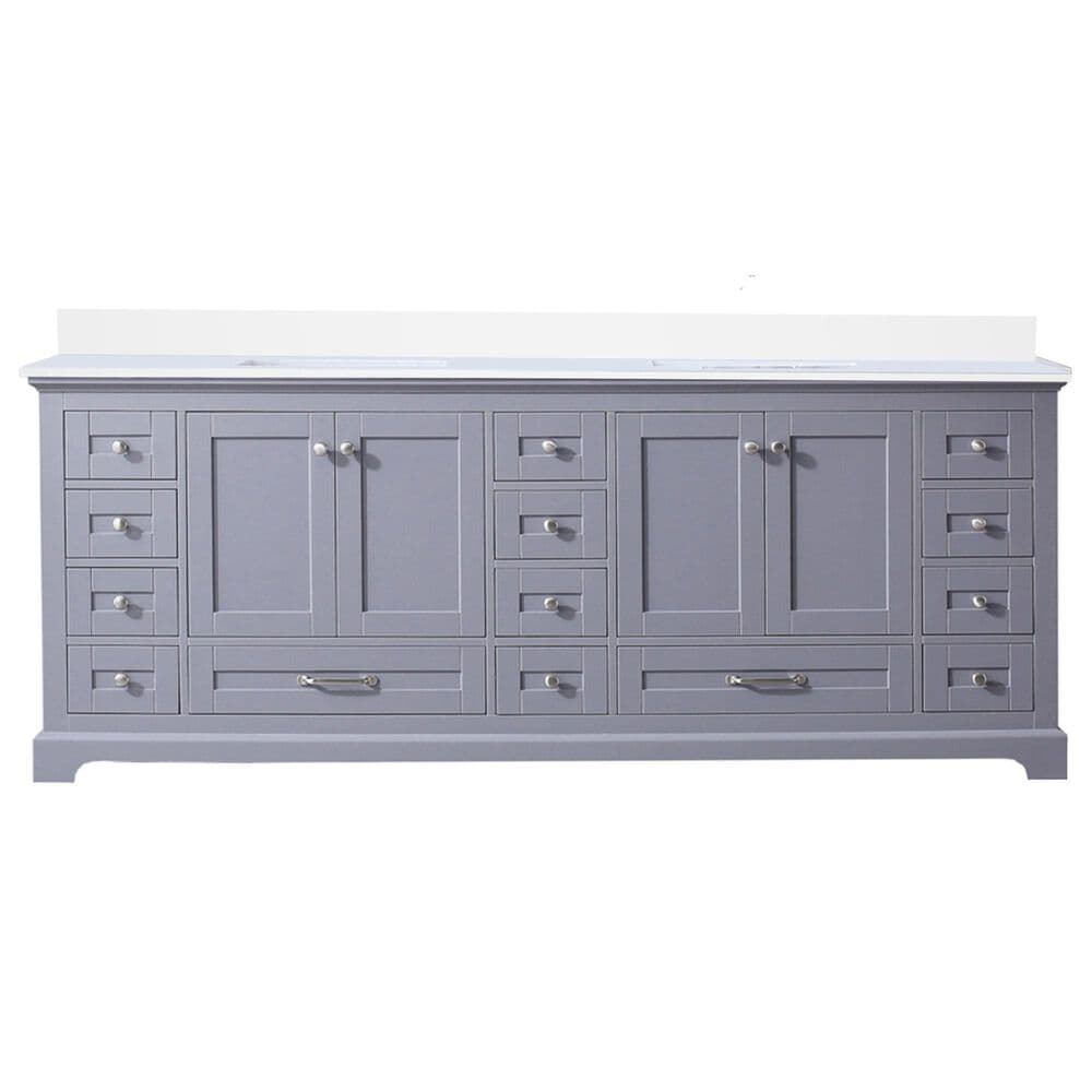 Lexora Home Dukes 84&quot; Double Bathroom Vanity in Dark grey with 2 cm White Quartz Top and Rectangular Sinks, , large