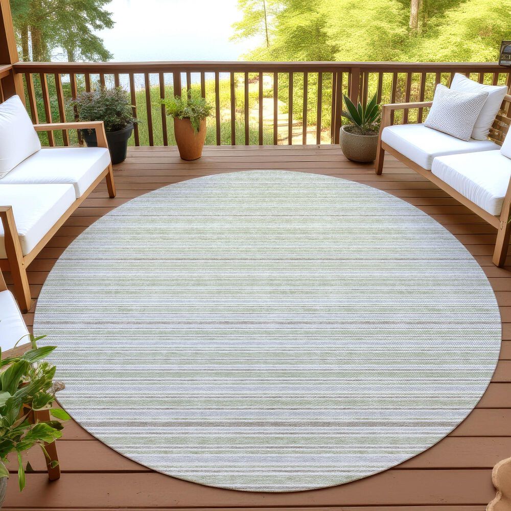 Dalyn Rug Company Soft Essentials Striped Celery 8' Round Indoor/Outdoor Area Rug, , large