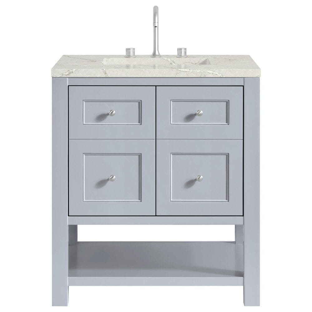 James Martin Vanities Breckenridge 30" Single Bathroom Vanity in Serenity Blue with 3 cm Victorian Silver Quartz Top and Rectangular Sink, , large
