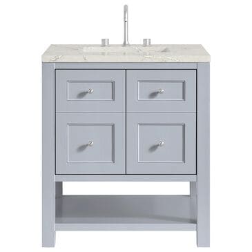 James Martin Vanities Breckenridge 30" Single Bathroom Vanity in Serenity Blue with 3 cm Victorian Silver Quartz Top and Rectangular Sink, , large