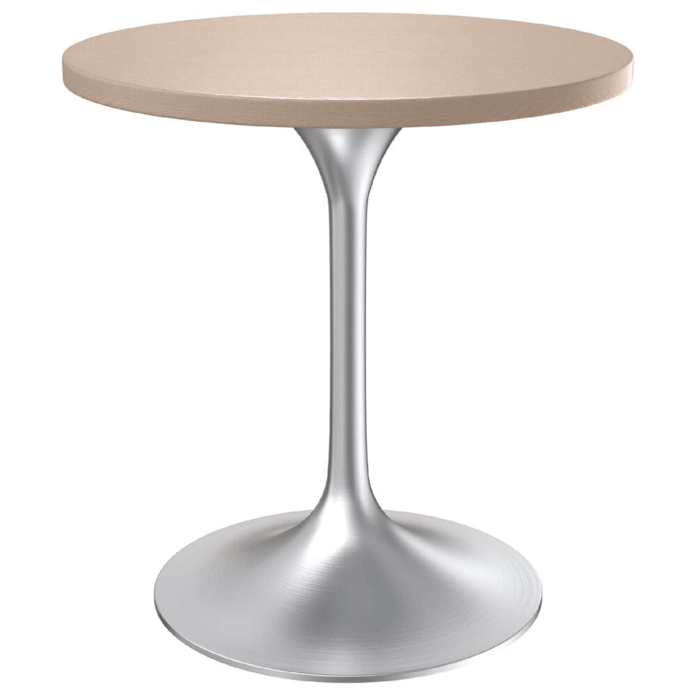 Leisuremod LeisureMod Verve Collection 27 Round Dining Table, Brushed Chrome Base with Light Natural Wood MDF Top, , large