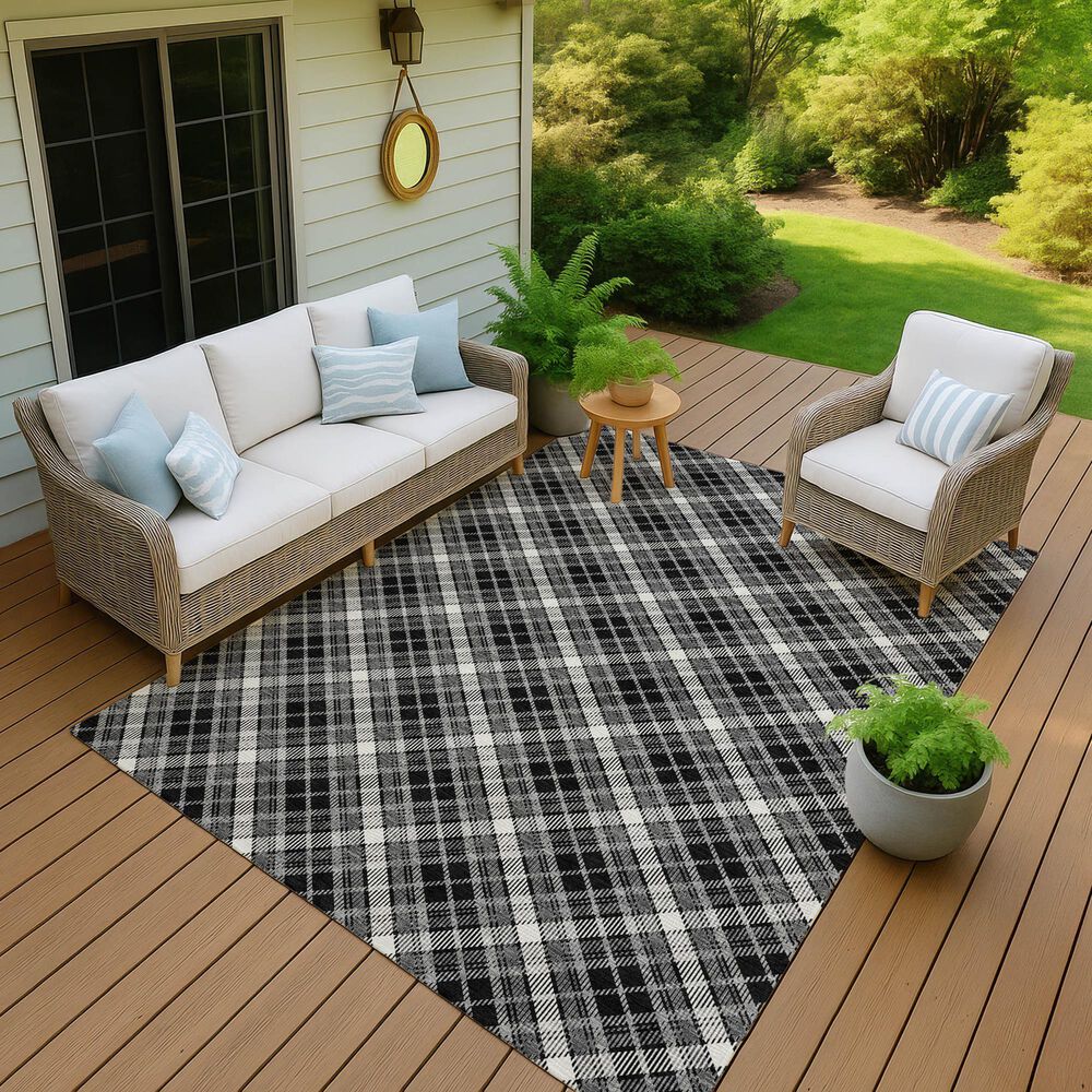 Dalyn Rug Company Soft Essentials Plaid Black 10' x 14' Indoor/Outdoor Area Rug, , large