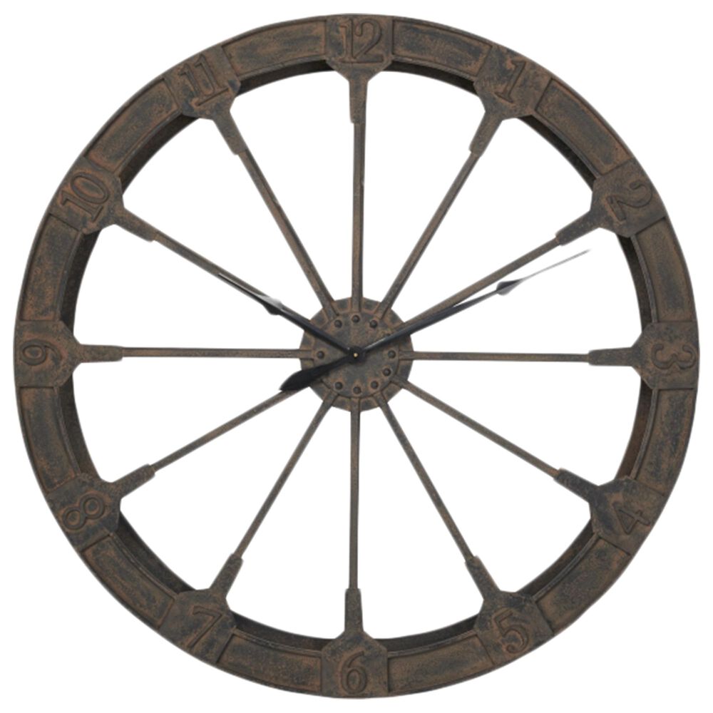 Maple and Jade Metal Wall Clock in Distressed Brown, , large