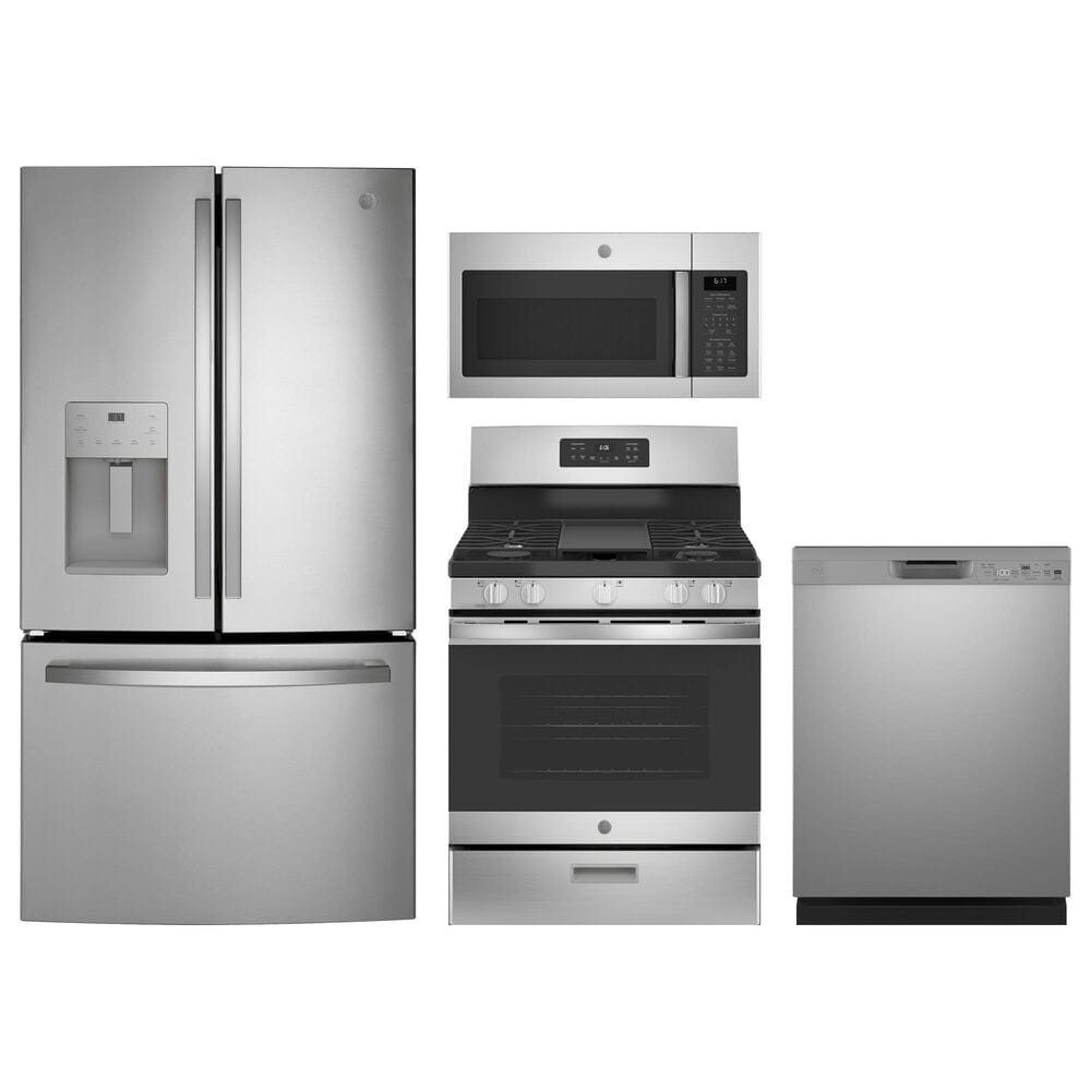 G.E. 4-Piece Kitchen Package with 25.7 Cu. Ft. French Door Refrigerator and Gas Range in Stainless Steel, , large