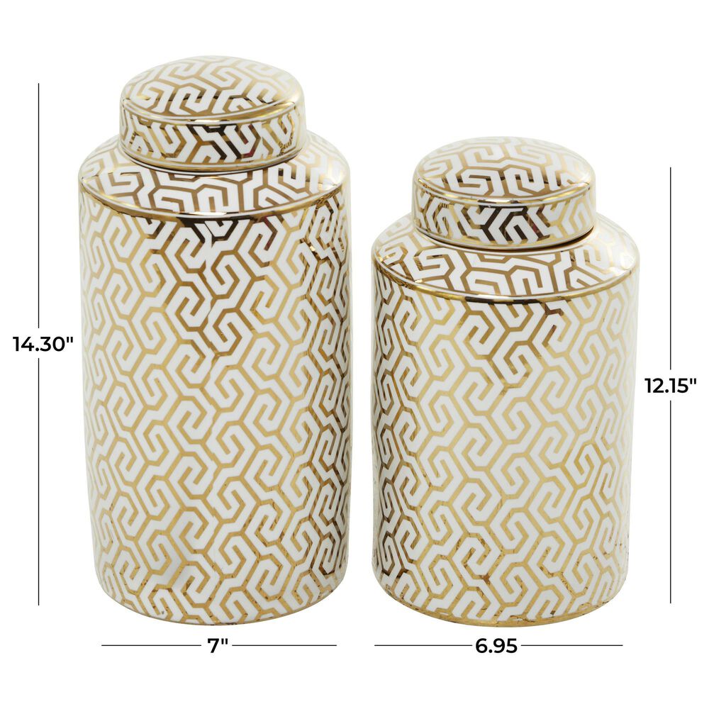 Maple and Jade 2-Piece Jar Set with Geometric Accents in Glossy Gold and White, , large