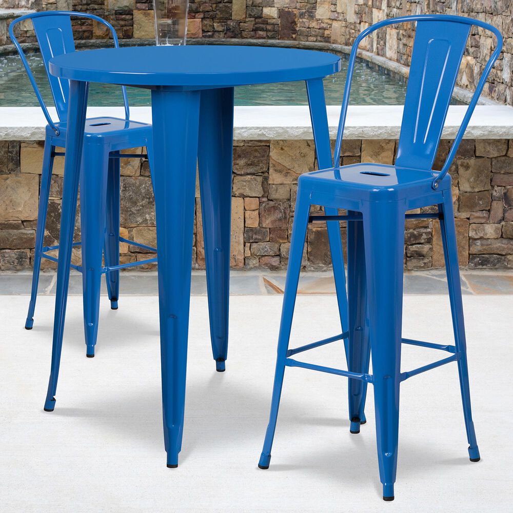 Flash Furniture 3-Piece Metal Bar Table Set in Blue, , large