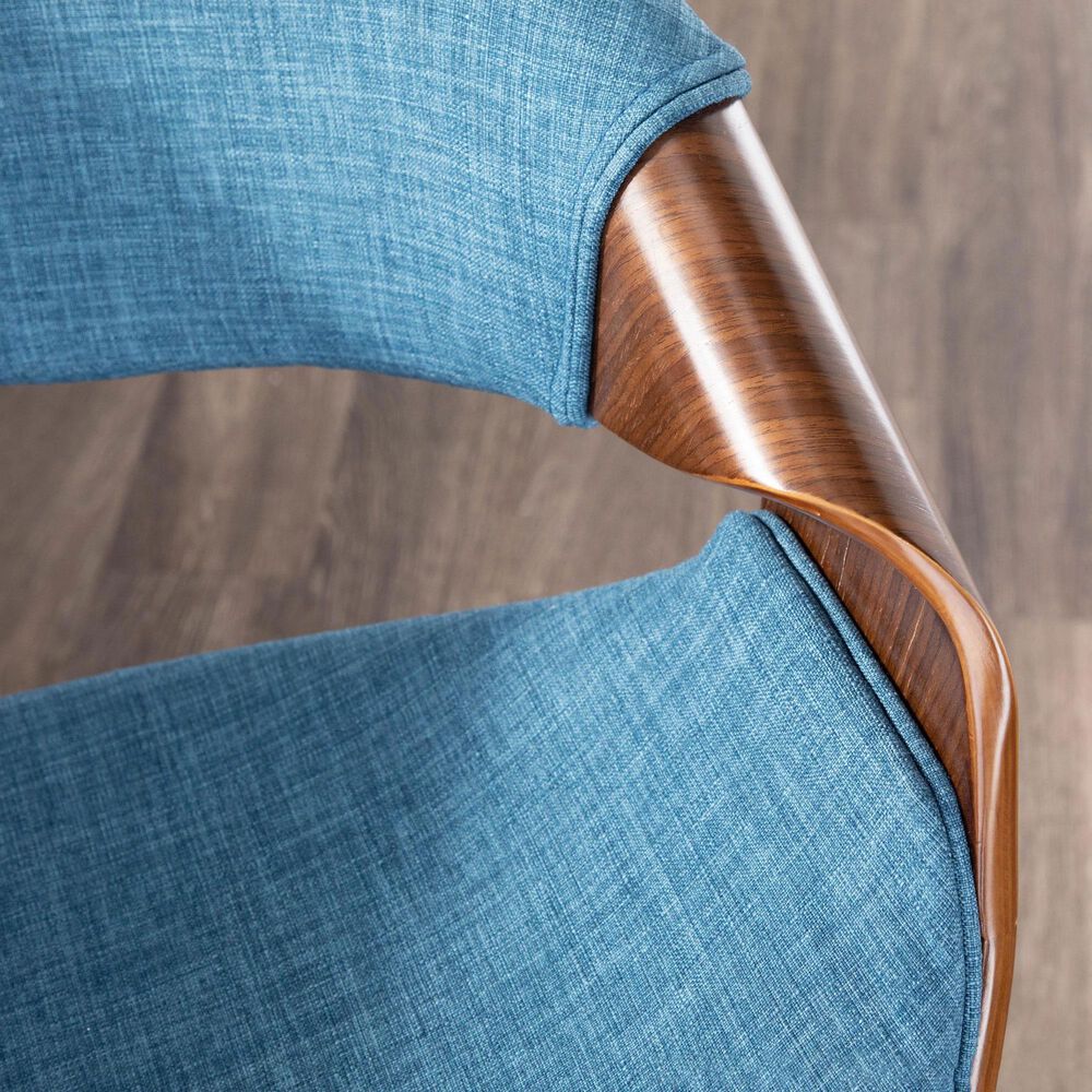 LumiSource Curvini 30" Swivel Barstool with Blue Upholstery in Walnut and Chrome (Set of 2), , large