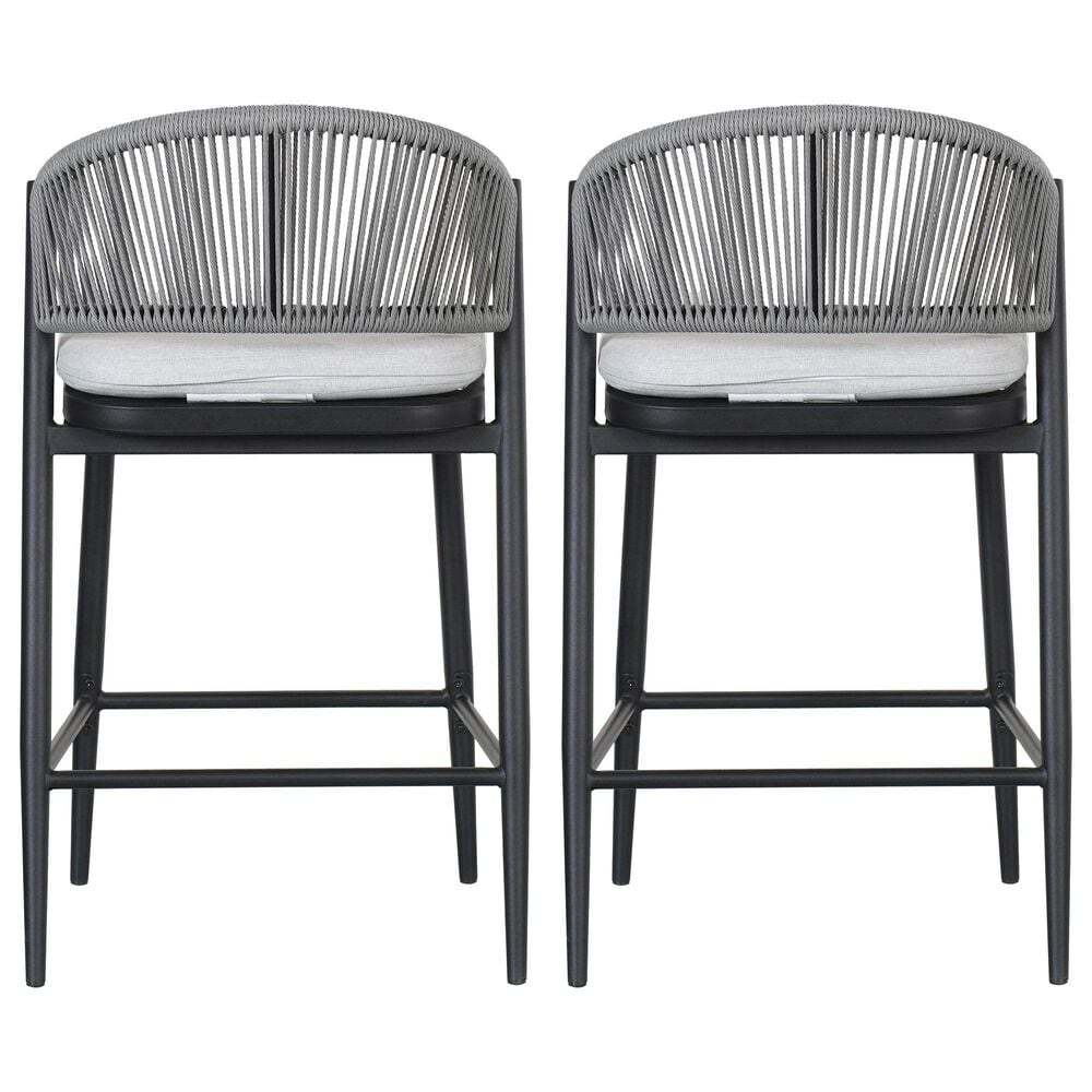 Hearth and Haven 26" Outdoor Counter Stool with Matte Black Frame in Light Gray (Set of 2), , large