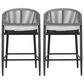 Hearth and Haven 26" Outdoor Counter Stool with Matte Black Frame in Light Gray (Set of 2), , large