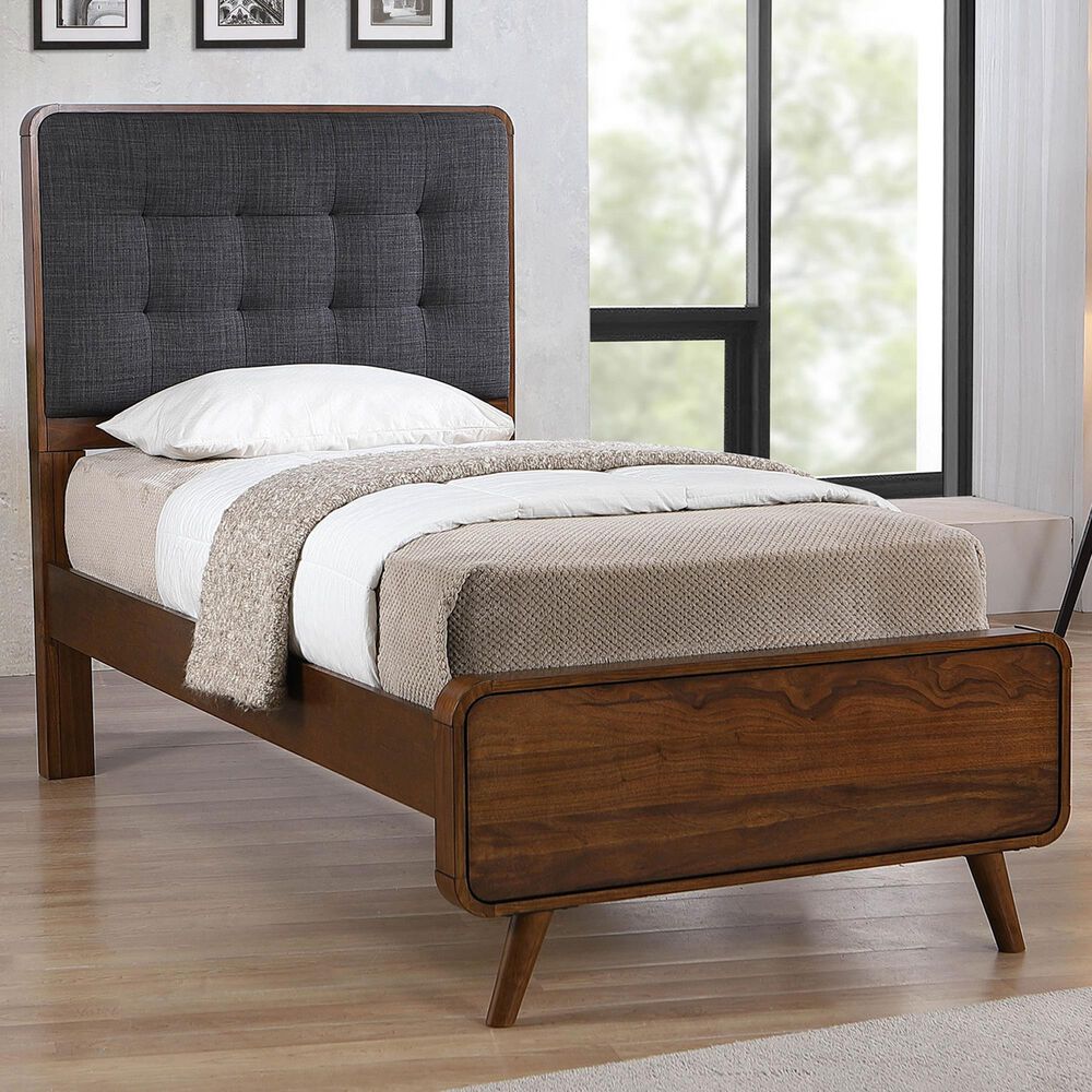 Pacific Landing Robyn Twin Upholstered Platform Bed in Dark Gray and Dark Walnut, , large