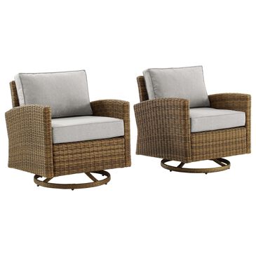 Crosley Furniture Bradenton 2-Piece Patio Swivel Rocker Chair Set with Gray Cushion in Weathered Brown, , large