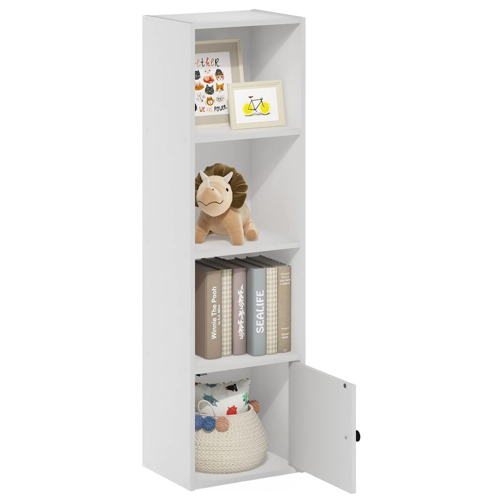 HOMLUX 4-Tier Shelf Bookcase with Door Storage Cabinet in White, , large