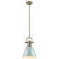 Golden Lighting Duncan 1-Light Small Pendant with Rod and Seafoam Shade in Aged Brass, , large