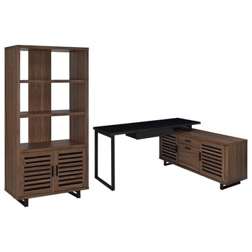 Pacific Landing Maddox 2-Piece L-desk and Bookcase Set in Black and Walnut, , large