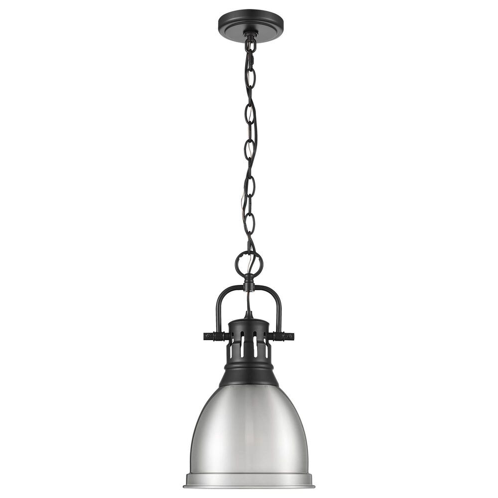Golden Lighting Duncan 1-Light Small Pendant with Chain and Pewter Shade in Matte Black, , large