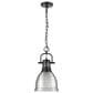 Golden Lighting Duncan 1-Light Small Pendant with Chain and Pewter Shade in Matte Black, , large