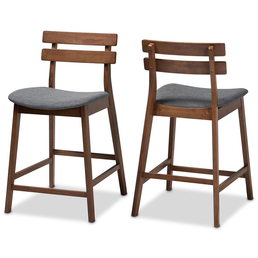 Baxton Studio Larine Counter Stool in Dark Gray/Walnut (Set of 2
