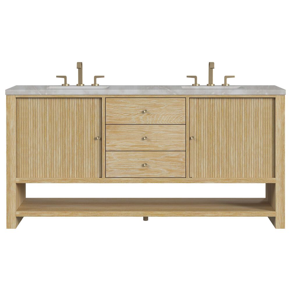James Martin Vanities Marigot Single 72&quot; Double Vanity in Sun-washed Oak with 3 cm Victorian Silver Quartz Top, , large