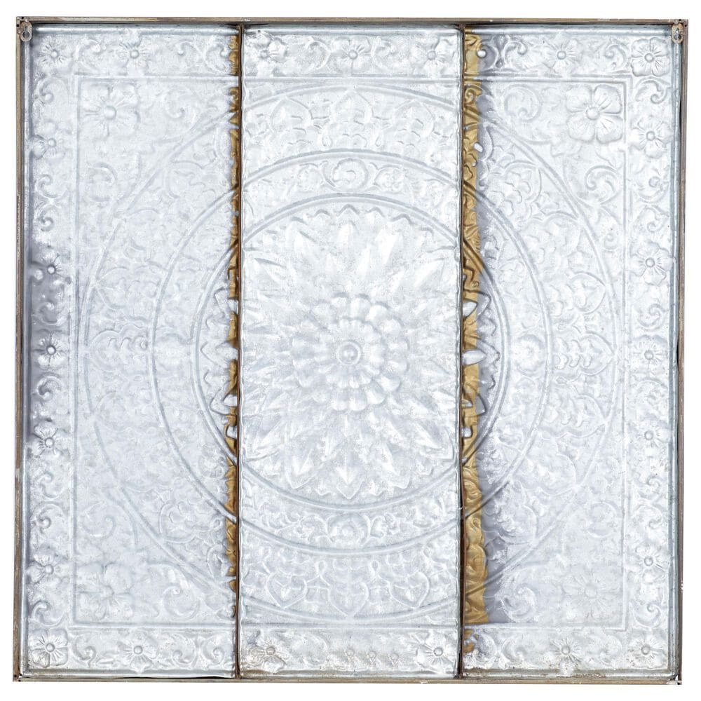 Maple and Jade 36&quot; x 36&quot; Square Embossed Floral Home Wall Decor in Weathered Gray and Dark Silver, , large