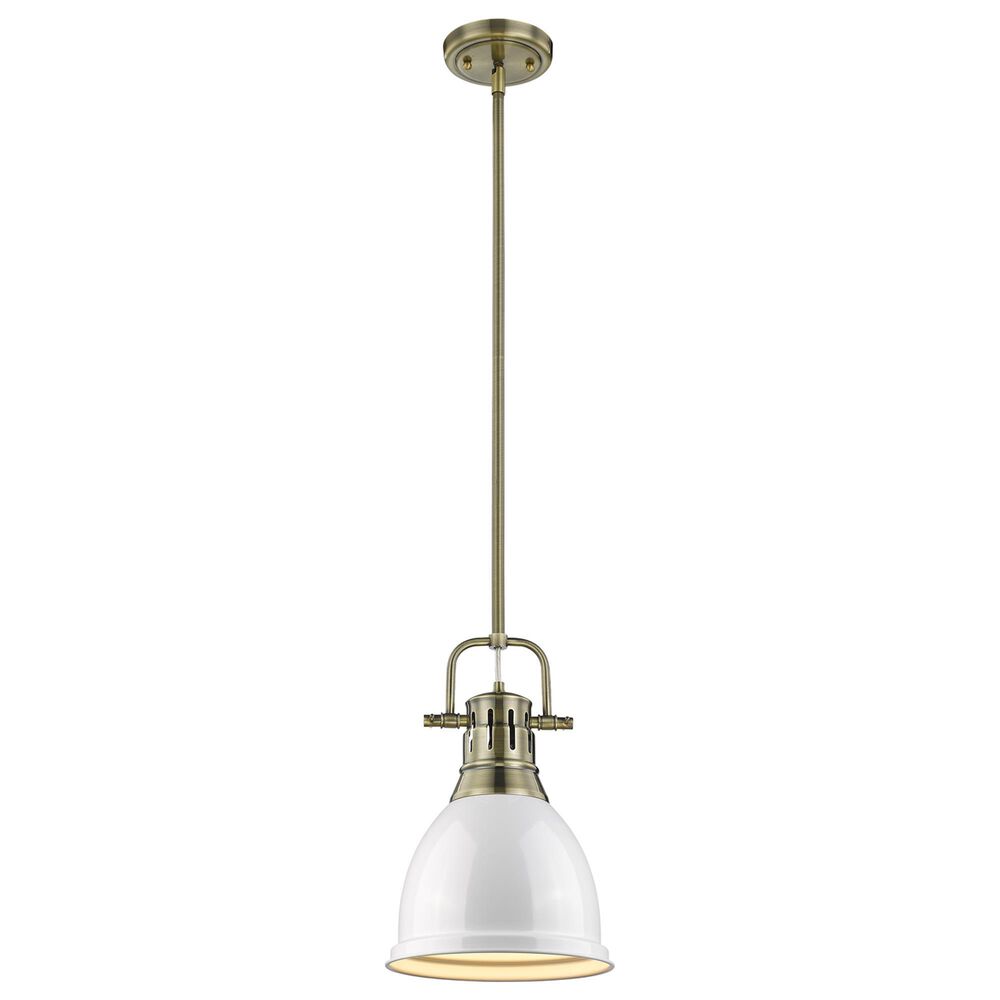 Golden Lighting Duncan 1-Light Small Pendant with Rod and White Shade in Aged Brass, , large