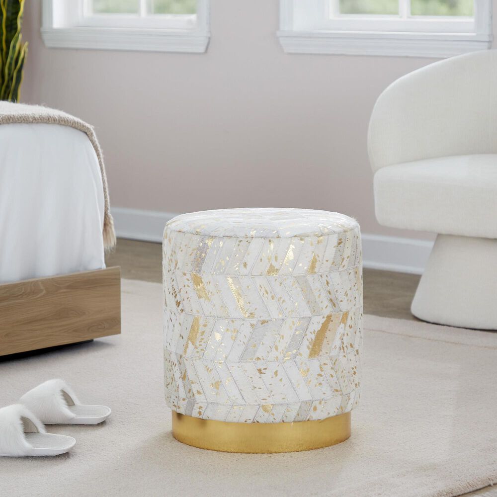 LumiSource Oro 18" Ottoman in Ivory and Gold, , large