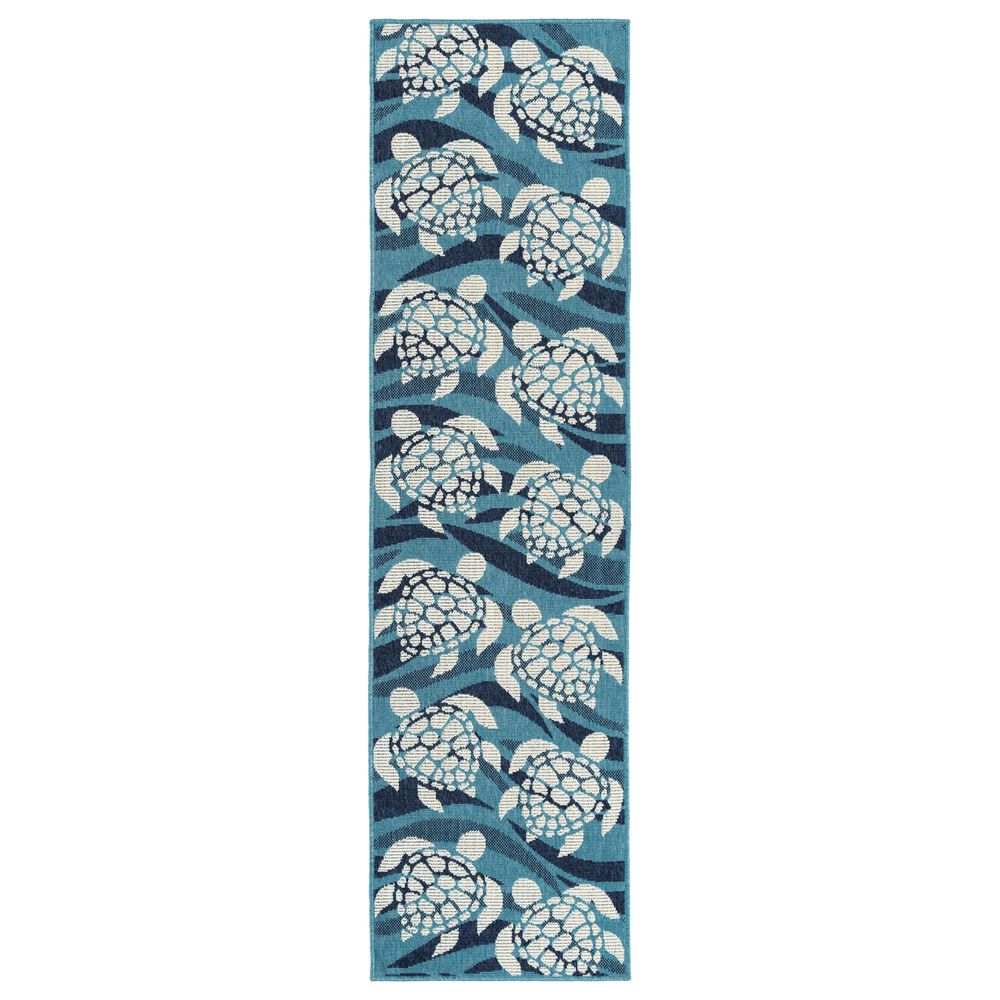 Kaleen Rugs Amalie 2"2" x 8" Light Blue, Ivory and Navy Indoor/Outdoor Runner, , large