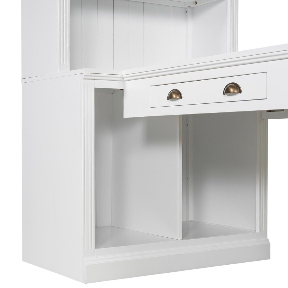 Hearth and Haven Writing Desk with Open Bookshelf and LED Lighting in White, , large
