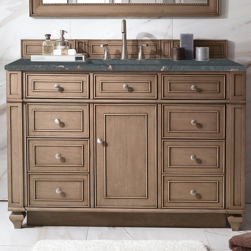 James Martin Vanities Bristol 48" Single Bathroom Vanity in Whitewashed Walnut with 3 cm Parisien Bleu Quartz Top and Rectangular Sink, , large