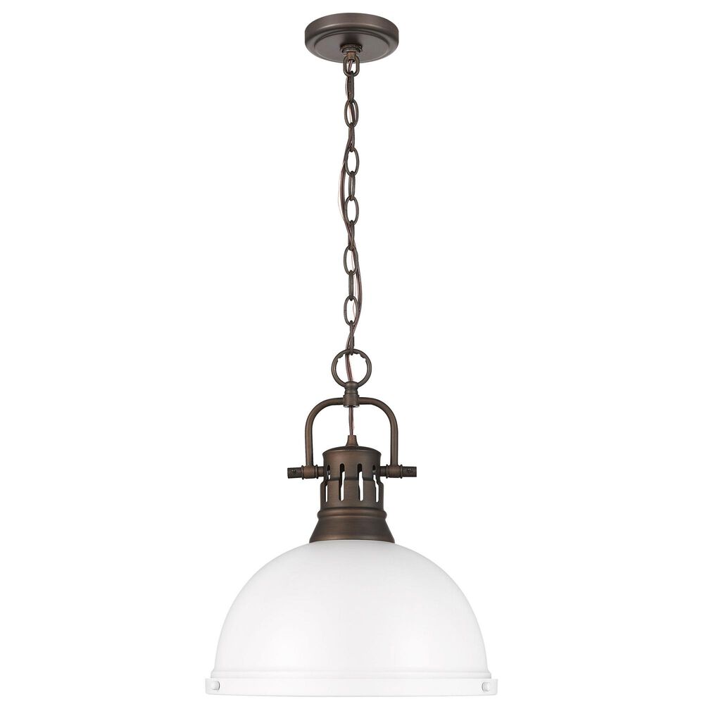 Golden Lighting Duncan 1-Light Pendant with Chain and Matte White Shade in Rubbed Bronze, , large