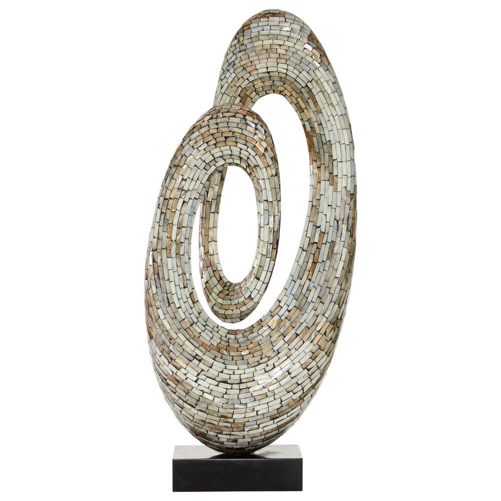 Maple and Jade 29" x 12" Abstract Mussel Shell Inlay Sculpture in Gray, , large