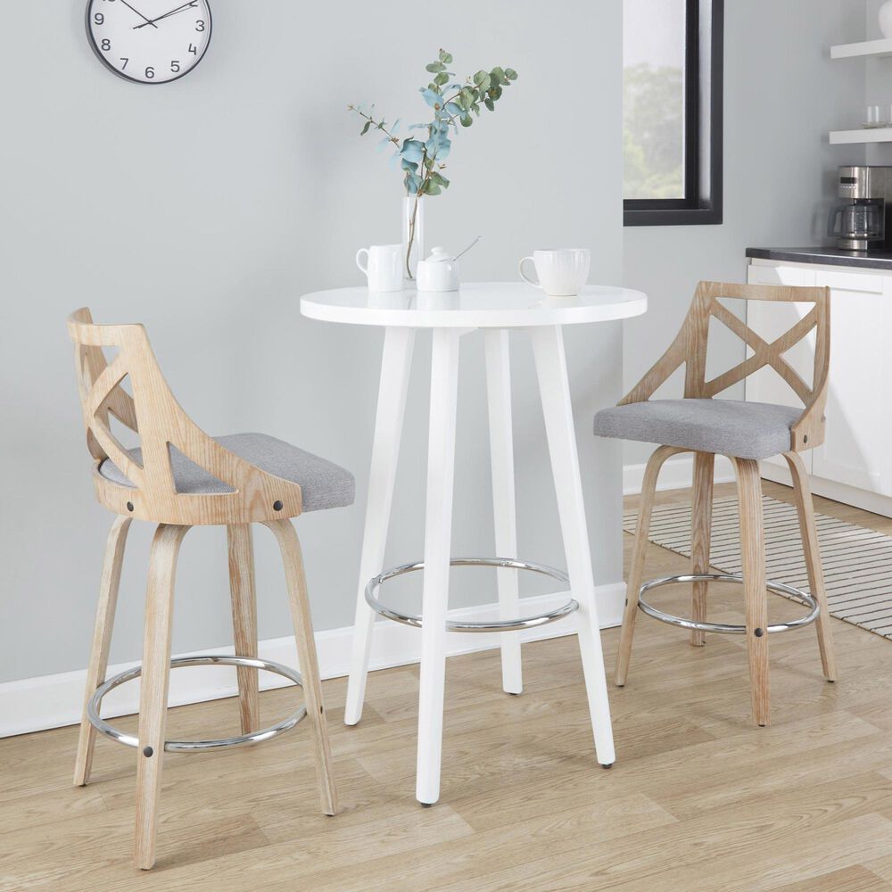 LumiSource Charlotte Swivel Counter Stool with Light Grey Fabric Upholstery in Whitewashed and Chrome (Set of 2), , large